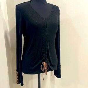 Hem & Thread Black Leopard tie top Size S